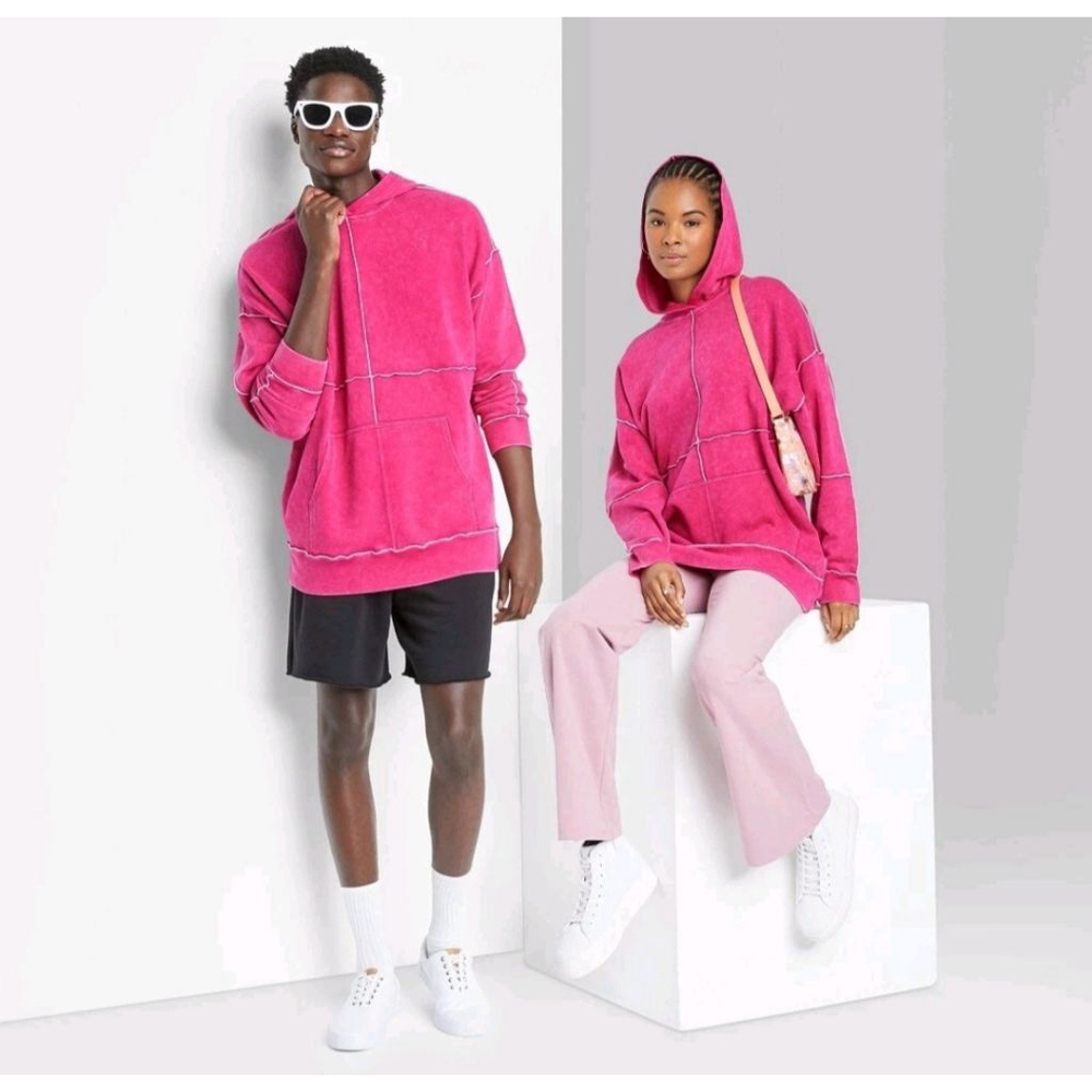 Wild Fable Seamed French Terry Hoodie Sweatshirt in Magenta